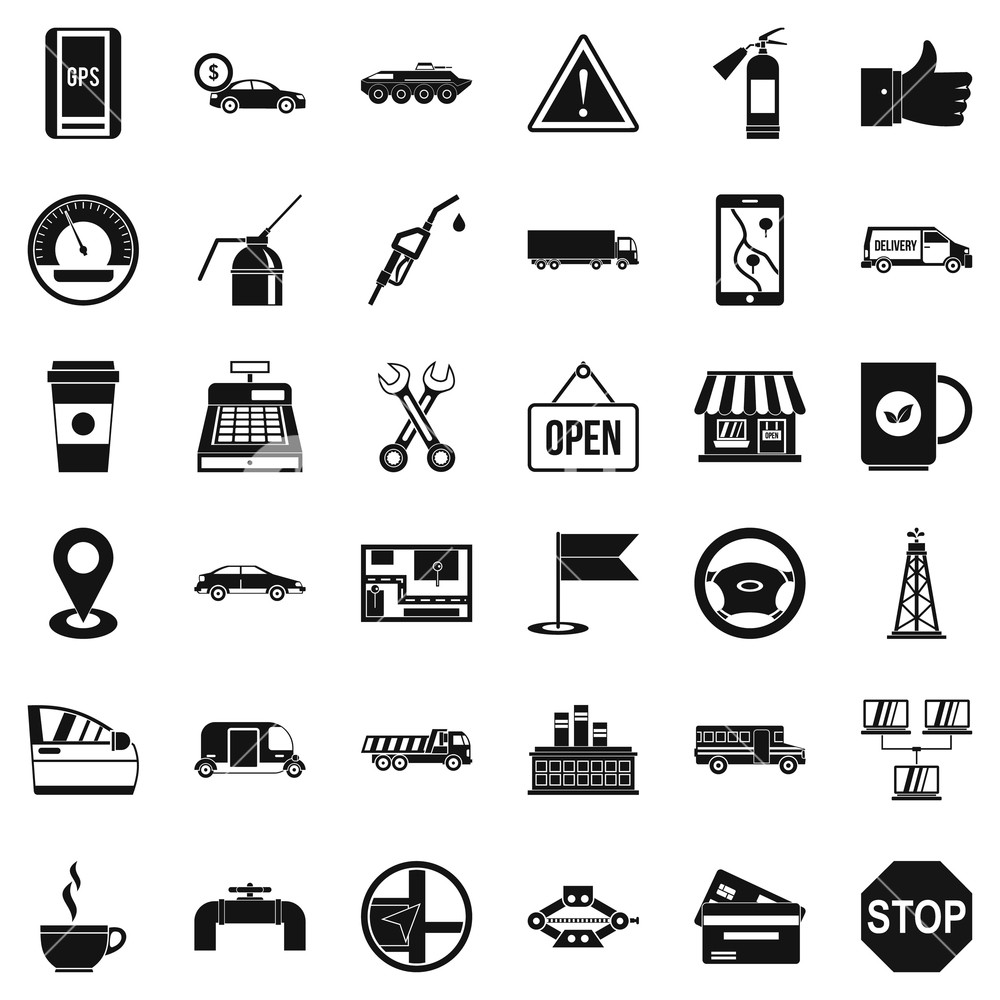 1000x1000 Gas Station Icons Set Simple Style Of Gas Station Vector Icons