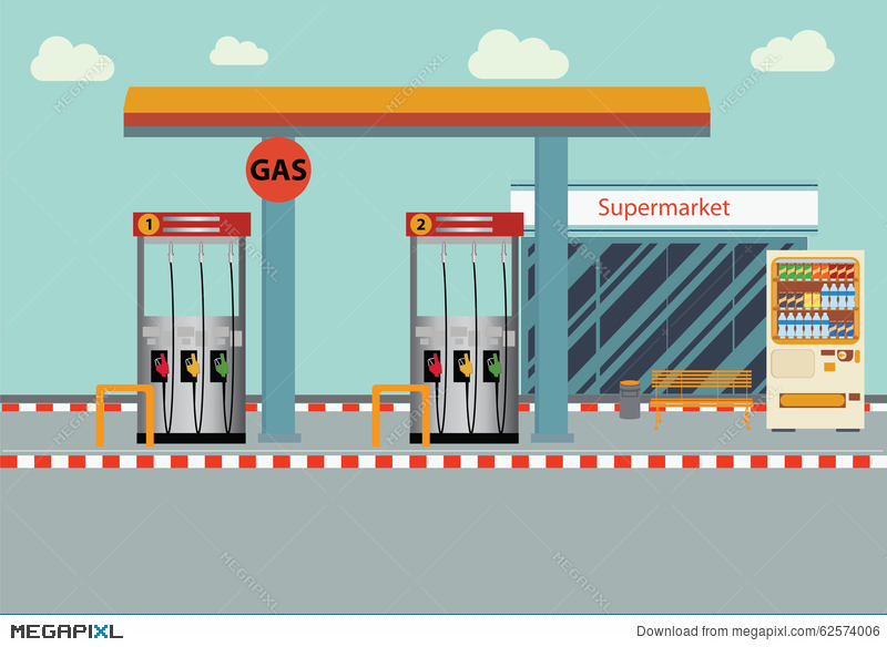 800x584 Gas Station Vector Flat Illustration Illustration