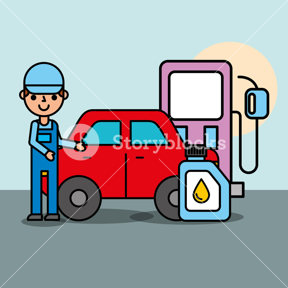 Worker Pump Gasoline Station Engine Oil Car Service Vector 1000x1000 Worker Pump Gasoline Station Engine Oil Car Service Vector