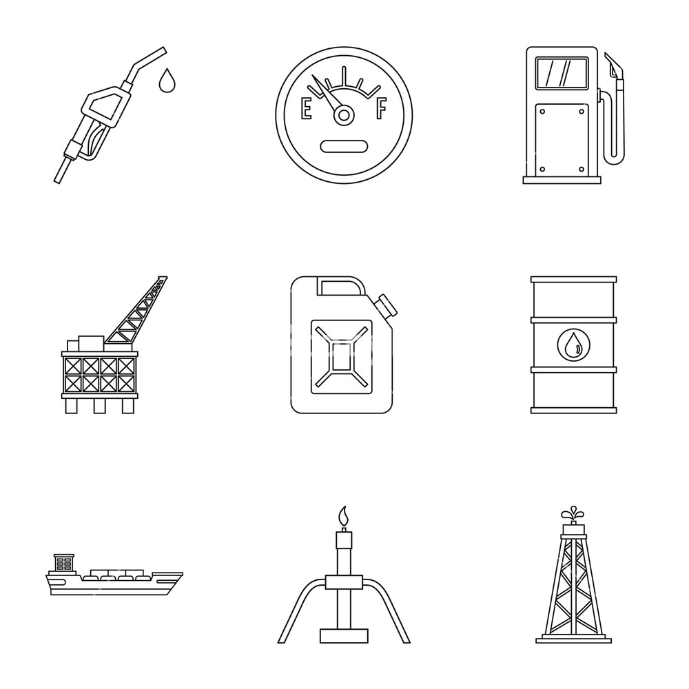1000x1000 Gasoline Icons Set Outline Illustration Of Gasoline Vector