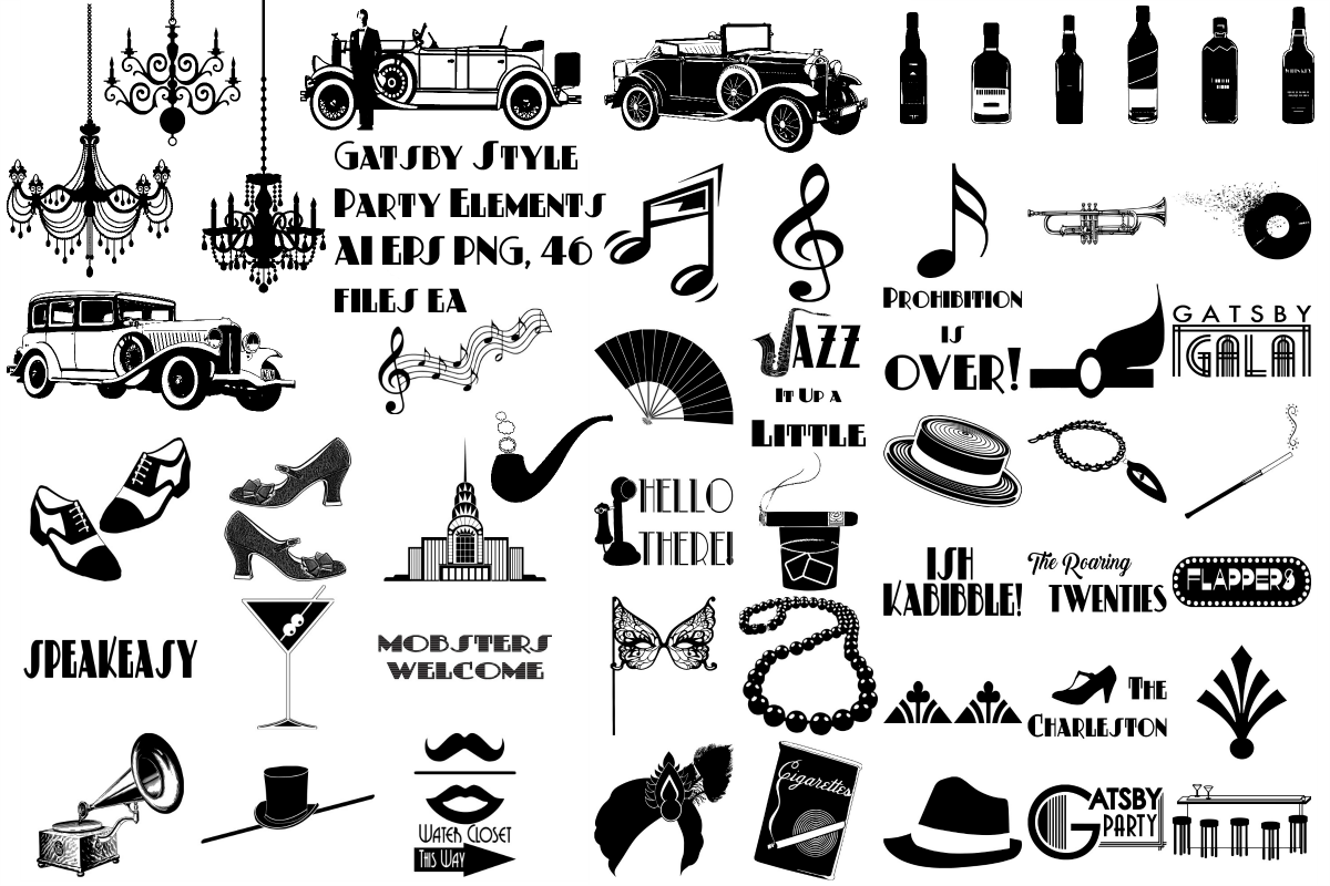 Art Deco Gatsby Party Elements Vector Png 1200x800 Art Deco Gatsby Party Elements Vector Png