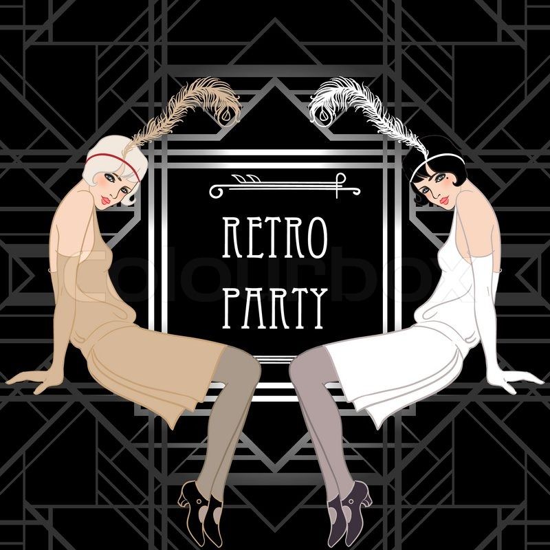 Flapper Girl Retro Party Invitation Design Vector Illustration 800x800 Flapper Girl Retro Party Invitation Design Vector Illustration