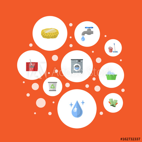 500x500 Flat Icons Carpet Vacuuming, Sponge, Gauntlet And Other Vector