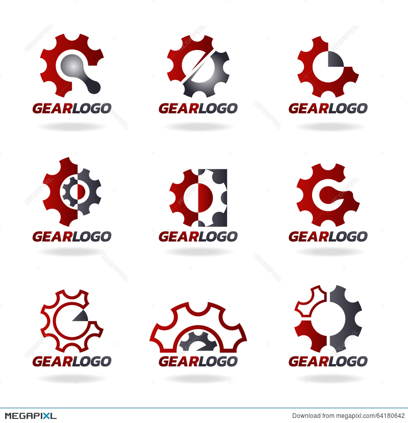 800x830 Red And Gray Gear Logo Vector Set Design Illustration