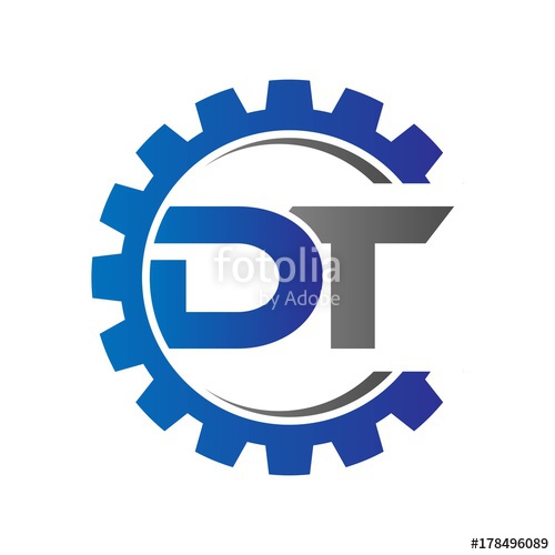 500x500 Dt Initial Logo Vector With Gear Blue Gray Stock Image