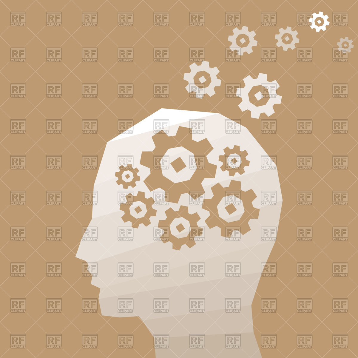 1200x1200 Silhouette Of Head With Wheel Gears In Mind Vector Image Of People