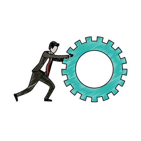 450x450 Businessman Pushing A Big Gear Cogwheel In Pencils Colored
