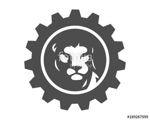 500x400 Gear Lion Leo Head Silhouette Image Vector Icon Logo Stock Image