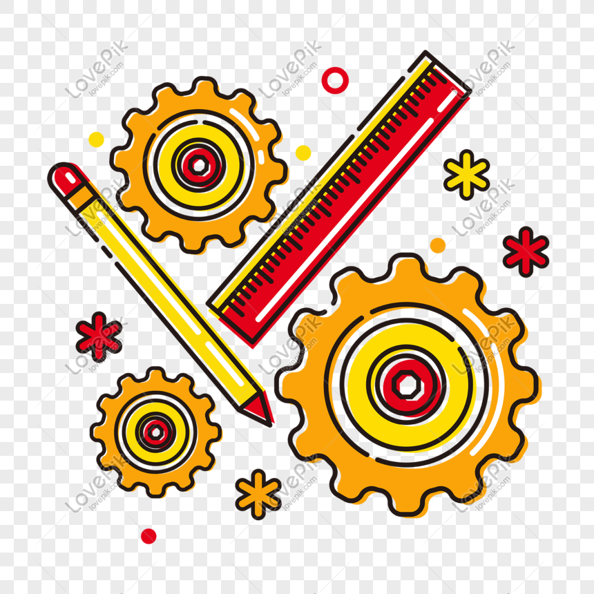 860x860 Cartoon Pencil Ruler With Gear Vector Material Png Image Picture