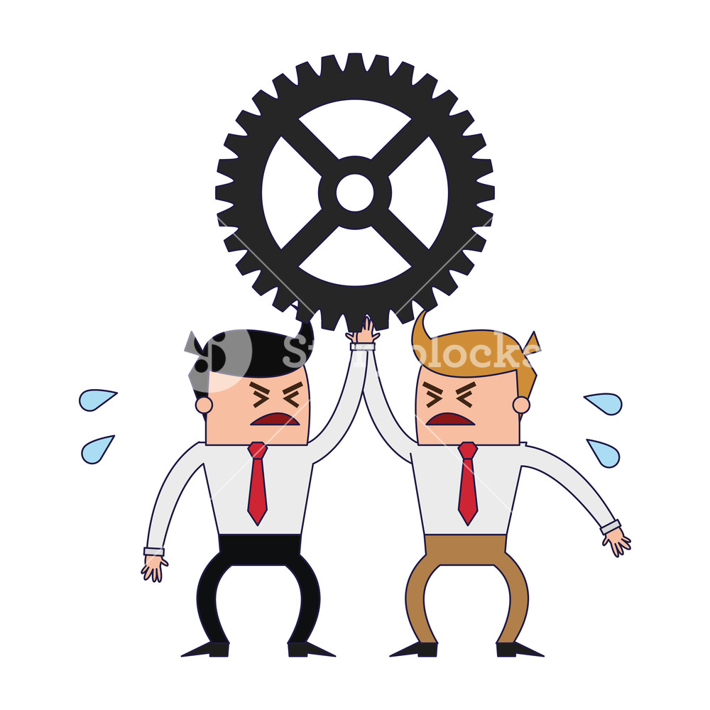 1000x1000 Businessmen Holdingwith Effort Big Gear Vector Illustration