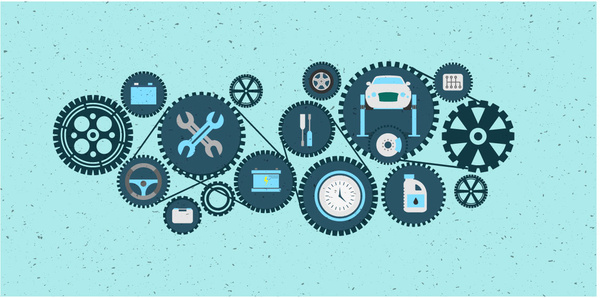 600x298 Mechanism Vector Illustration With Gears And Mechanical Icons