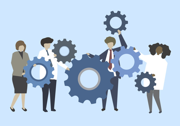 626x439 Business People Connecting With Gears Illustration Vector Free