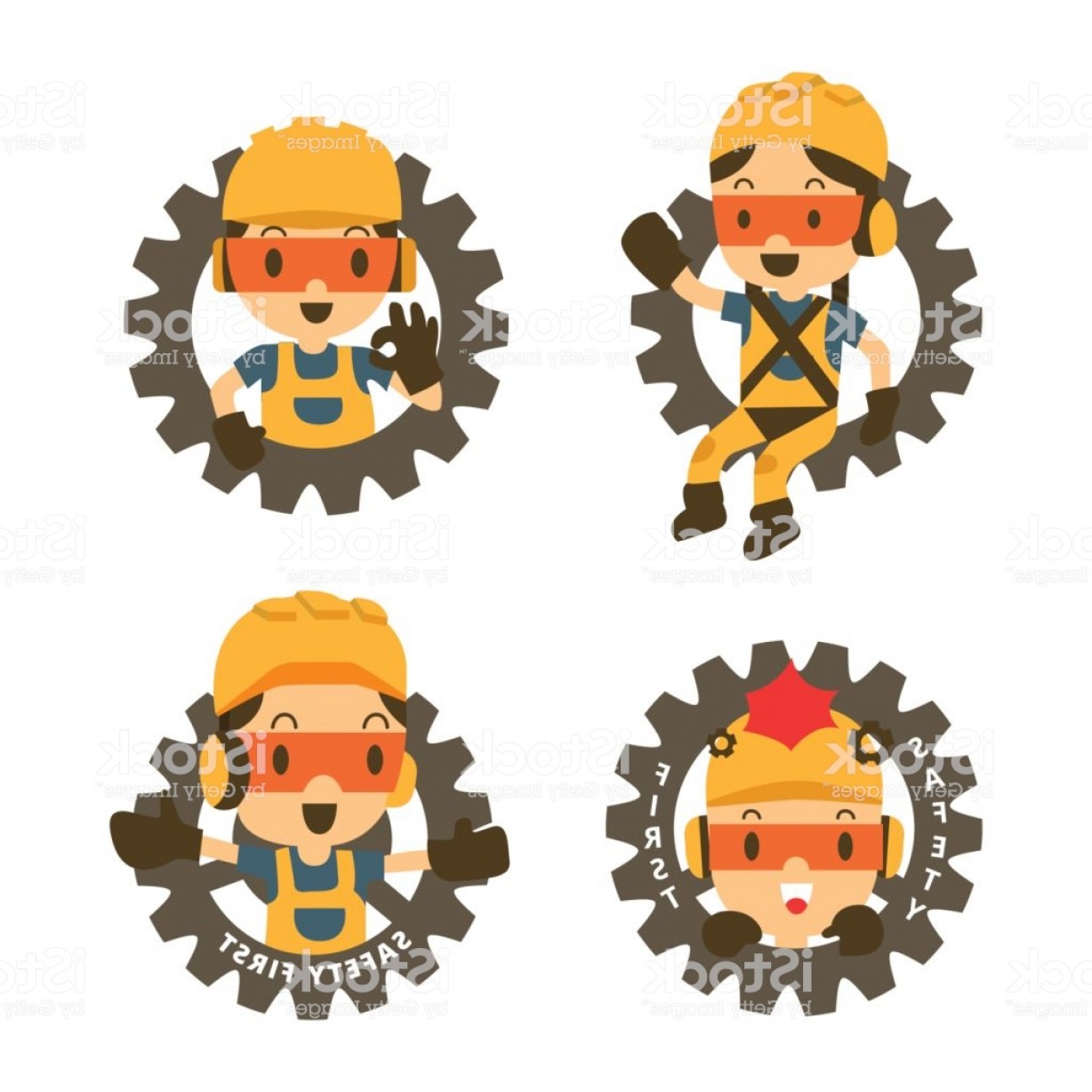 1228x1228 Character Constructor In Gear Icon Safety Concept Vector