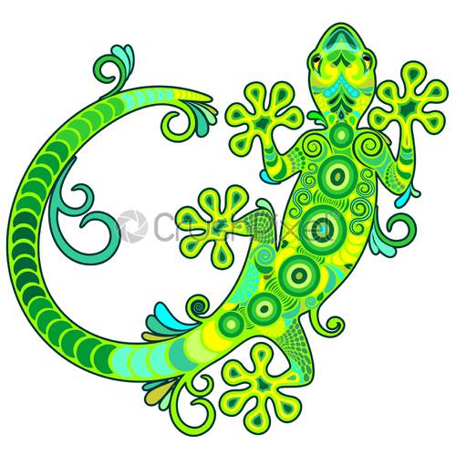 500x500 Gecko Lizard Ornamental Tattoo Style Vector Illustration, Stock