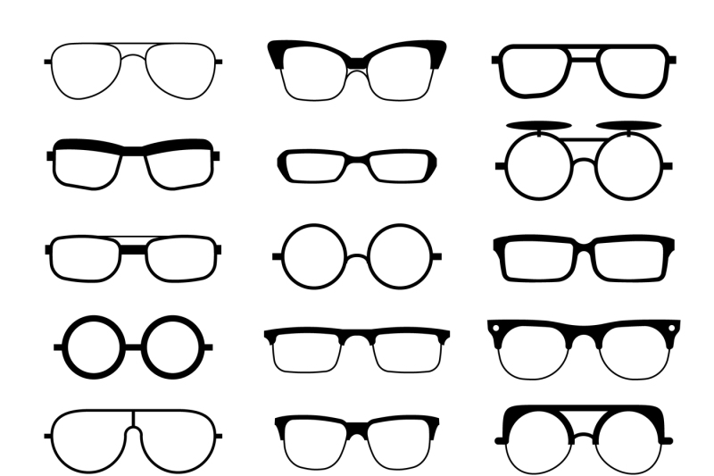 800x533 Sunglasses, Eyeglasses, Geek Glasses Different Model Shapes Vector