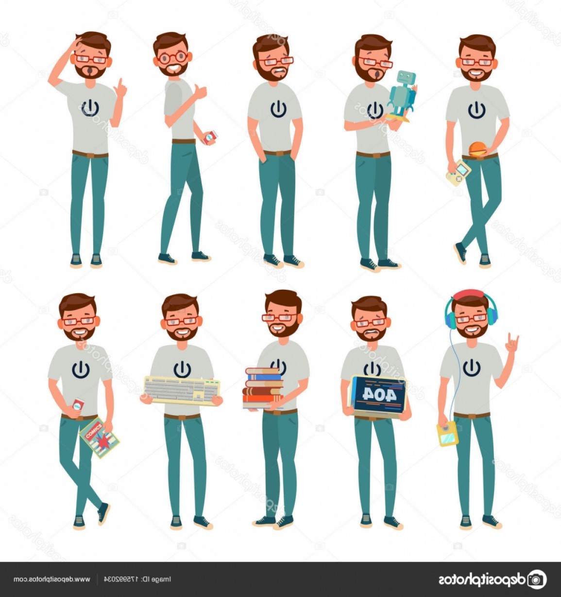 1155x1228 Stock Illustration Geek Vector Man Isolated Flat Soidergi