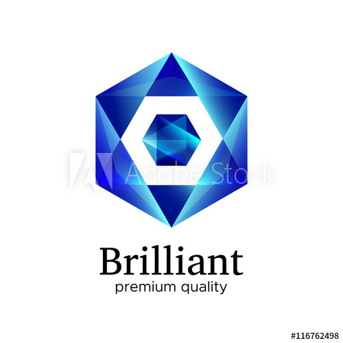 500x500 Blue Shiny Polygonal Hexagon Diamond Logo Vector Design Concept