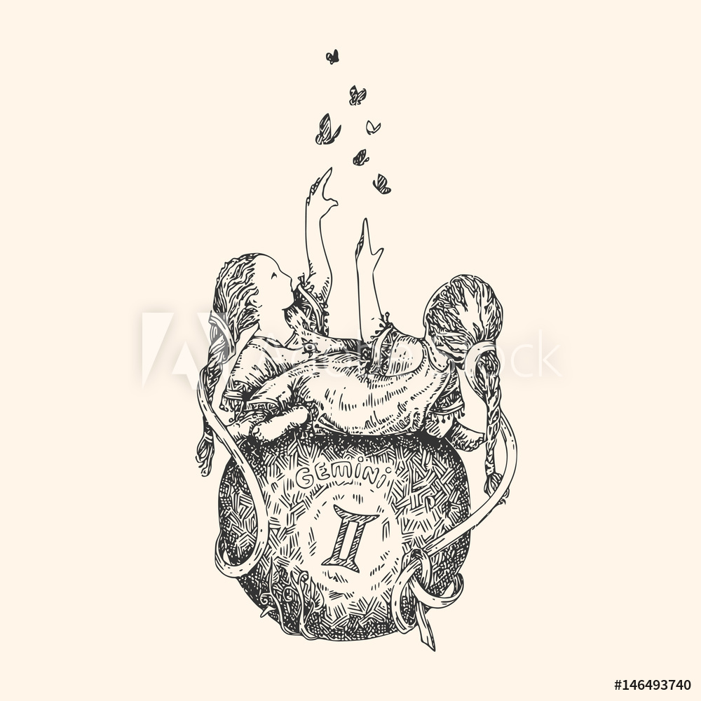 1000x1000 Vintage Sign Of Zodiac Gemini Vector Illustration Foto, Poster
