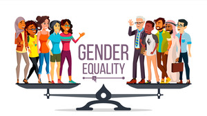 300x169 Gender Equality Vector Man, Woman, Male, Female On Scales Equal