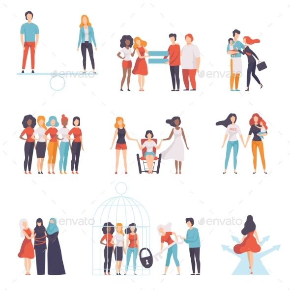 590x590 Gender Equality In Society Vector Illustration Set Vector People