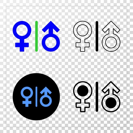 450x450 Gender Symbols Vector Pictograph With Contour, Black And Colored