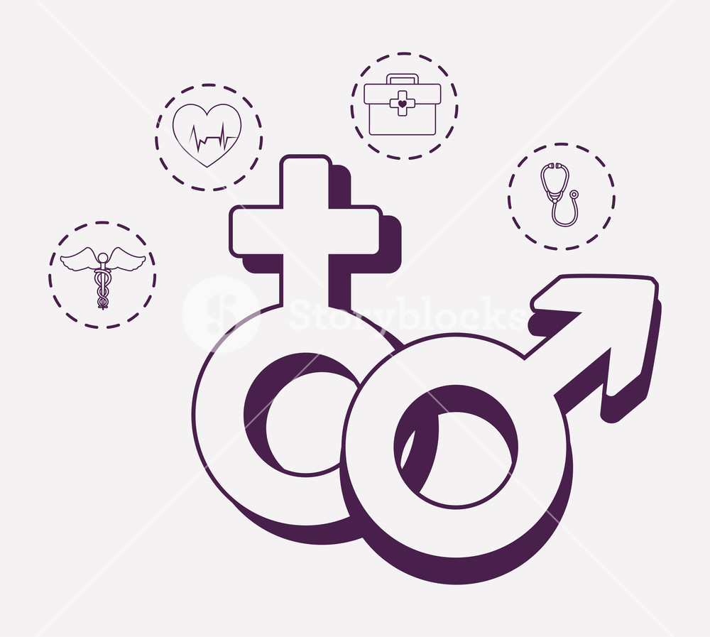 1000x897 Gender Symbols And Medical Related Icons Over White Background