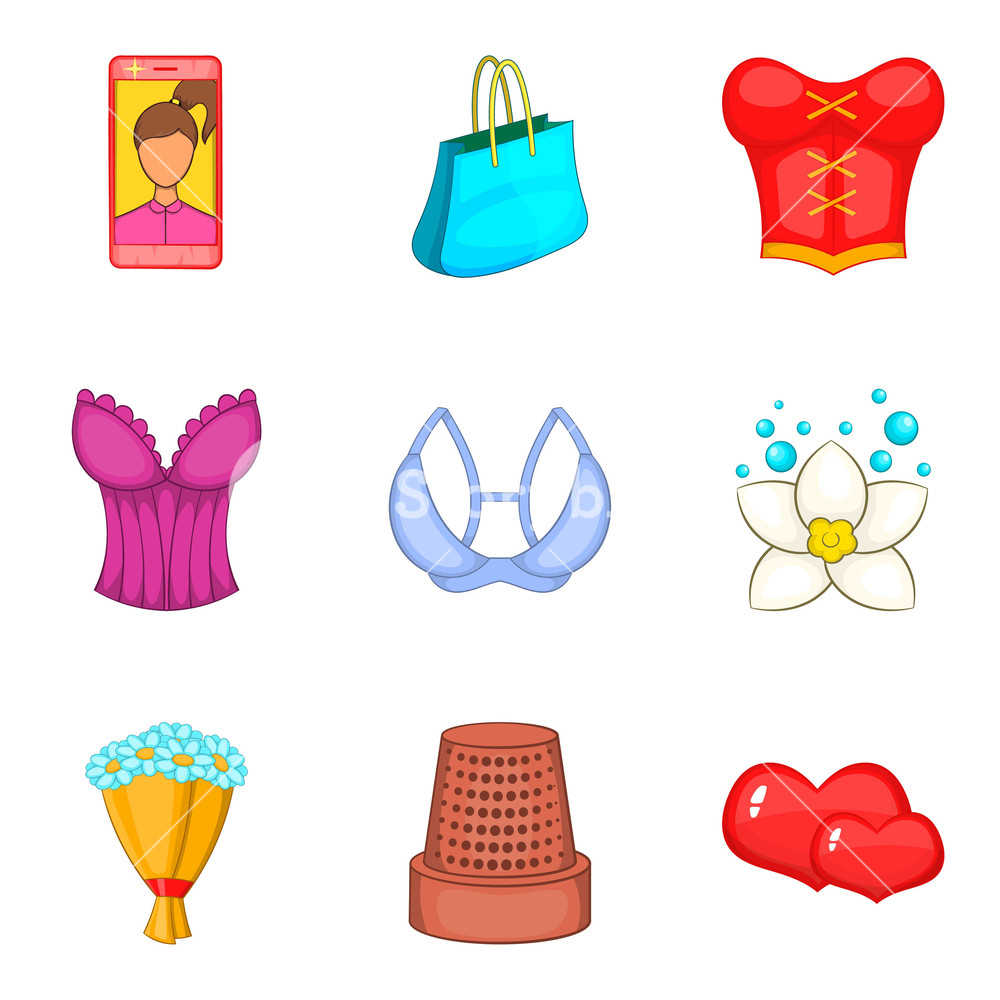 1000x1000 Feminine Gender Icons Set Cartoon Set Of Feminine Gender Vector