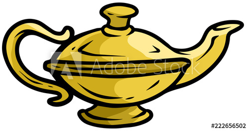 500x263 Cartoon Old Gold Genie Lamp Vector Icon