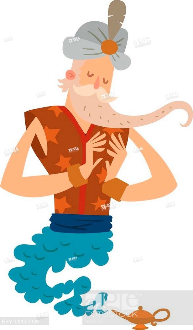 616x1050 Cartoon Djinn Old Man Coming Out Of A Magic Lamps Arabia Or India