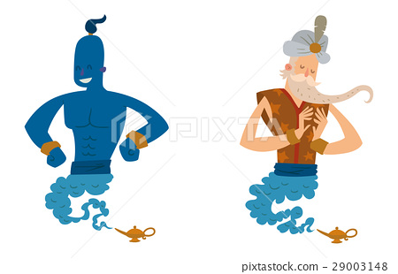 450x310 Cartoon Genie Character Magic Lamp Vector