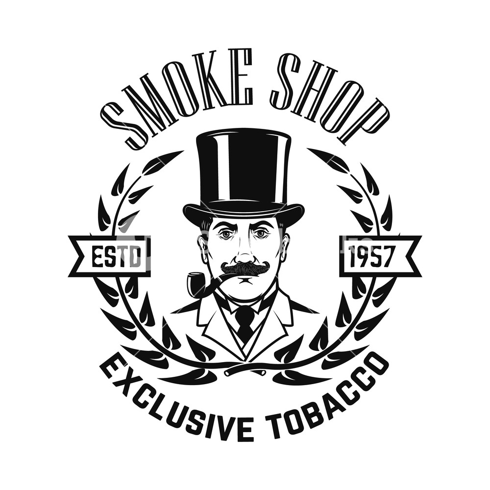 Smoke Shop Gentleman With Smoking Pipe Design Element For Logo 1000x1000 Smoke Shop Gentleman With Smoking Pipe Design Element For Logo