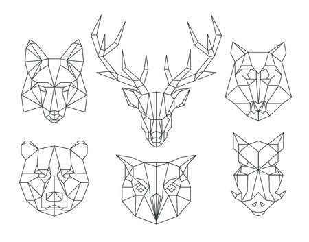450x353 Low Poly Animals Heads Triangular Thin Line Animals Vector Set