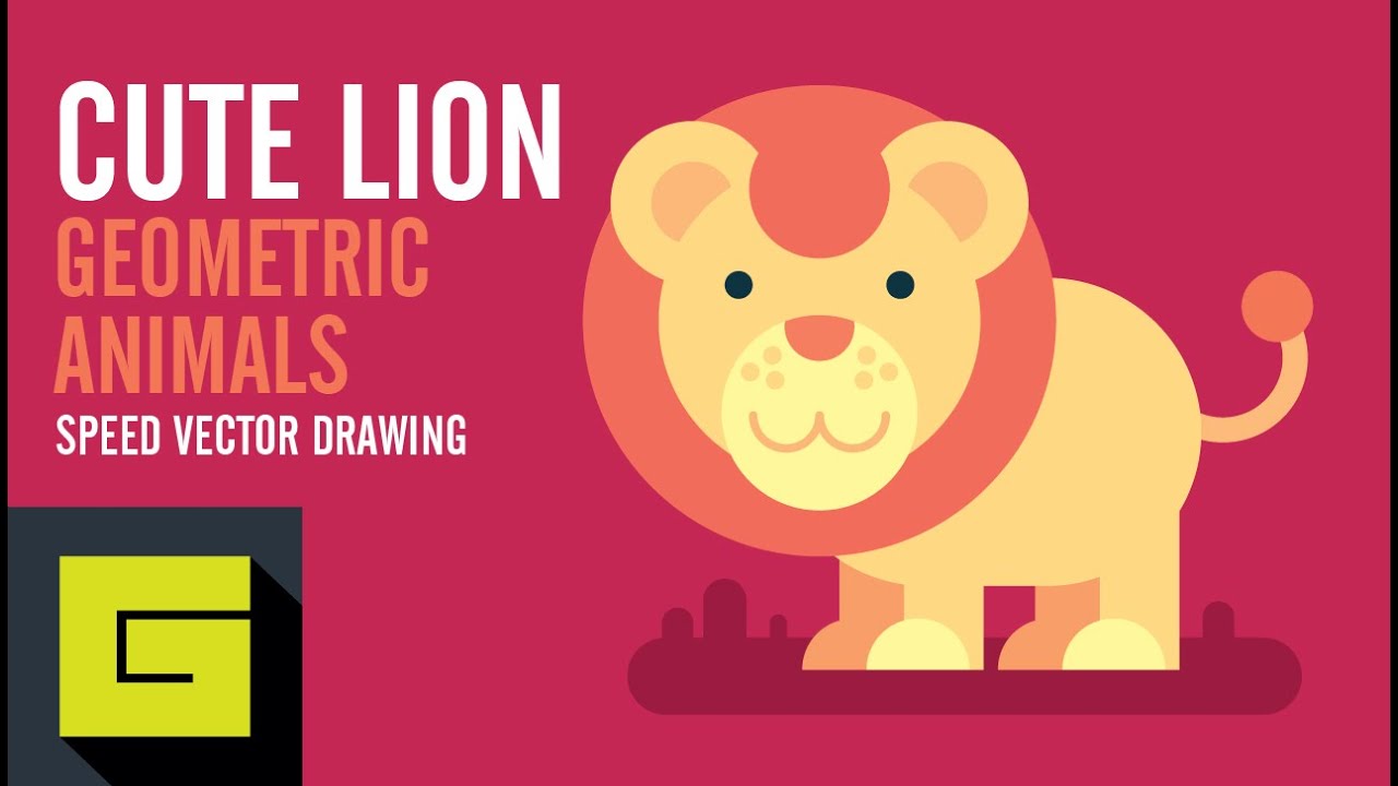 1280x720 Speed Drawing Flat Animals, Cute Lion, Geometric Animals, Adobe