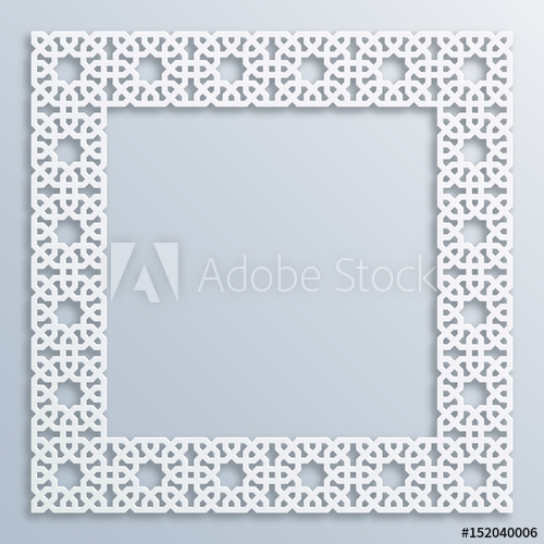 Square White Frame, Vignette Islamic Geometric Border Vector 500x500 Square White Frame, Vignette Islamic Geometric Border Vector