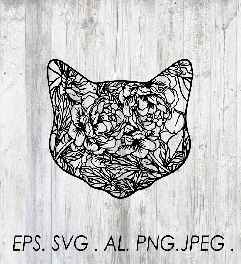 794x869 Geometric Cat Flower Rose Floral Cat Head Animal Digital Etsy