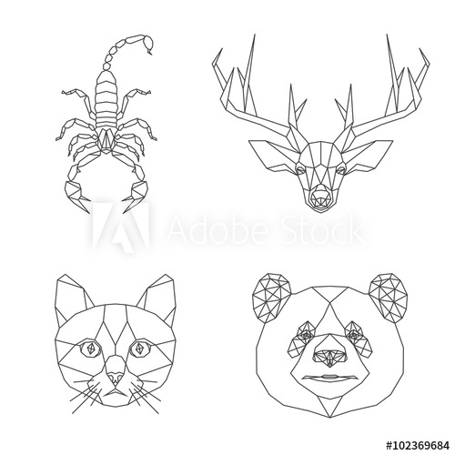 500x500 Vector Abstract Geometric Animal Polygonal Illustration Set Panda