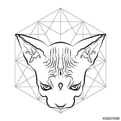 500x500 Vector Illustration Egyptian Cat Head With Geometric Symbols