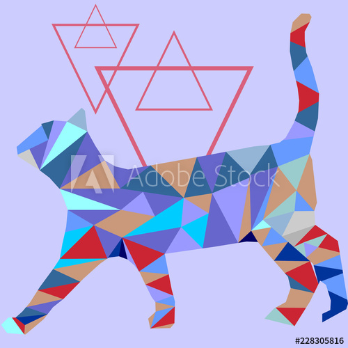 500x500 Cat Vector Illustration With Geometric Triangle Colorful Style
