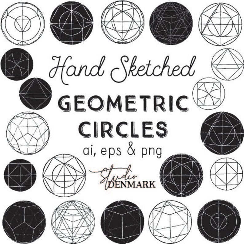 794x795 Hand Sketched Geometric Shapes Clipart Geometric Circle Etsy