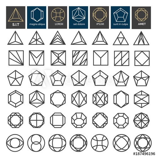 500x500 Linear Geometric Shapes Thin Line Minimal Line Shape Set Like