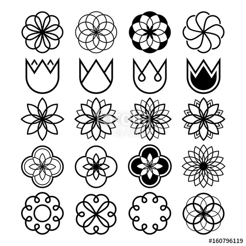 Geometric Flowers, Abstract Flower Set, Tulip Shape, Line Icons 500x500 Geometric Flowers, Abstract Flower Set, Tulip Shape, Line Icons