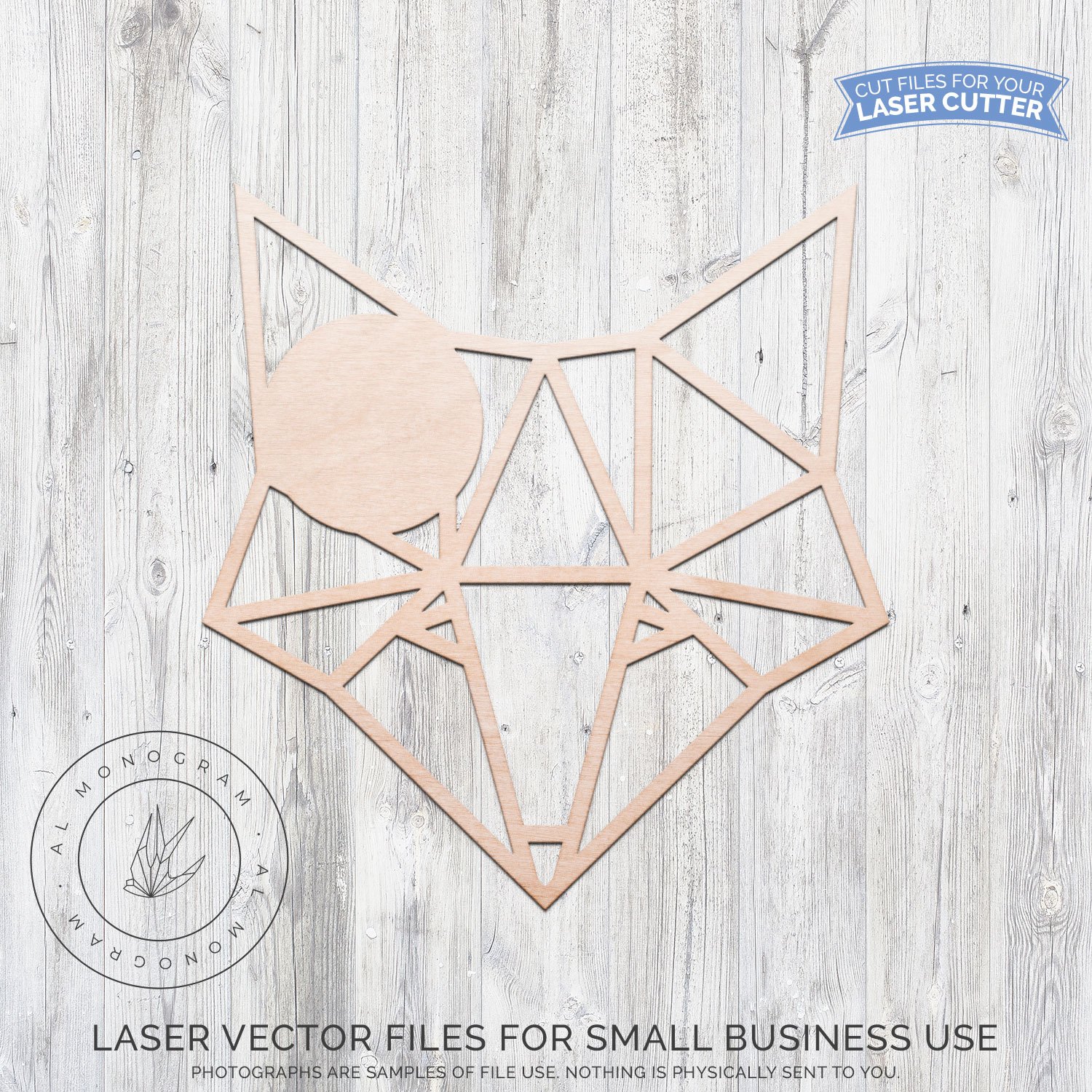 1500x1500 Geometric Fox Laser Wooden Sign Vector Al Monogram