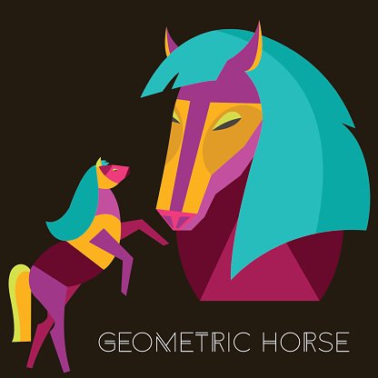416x416 Geometric Abstract Horse Set In Flat Vector Illustration Stock