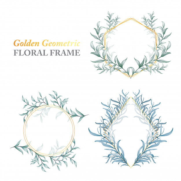 626x626 Golden Geometric Floral Frame Of Wild Leaves Vector Premium Download
