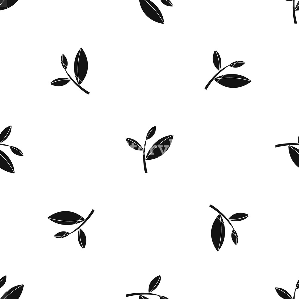 1000x1000 Tea Leaf Sprout Pattern Repeat Seamless In Black Color For Any