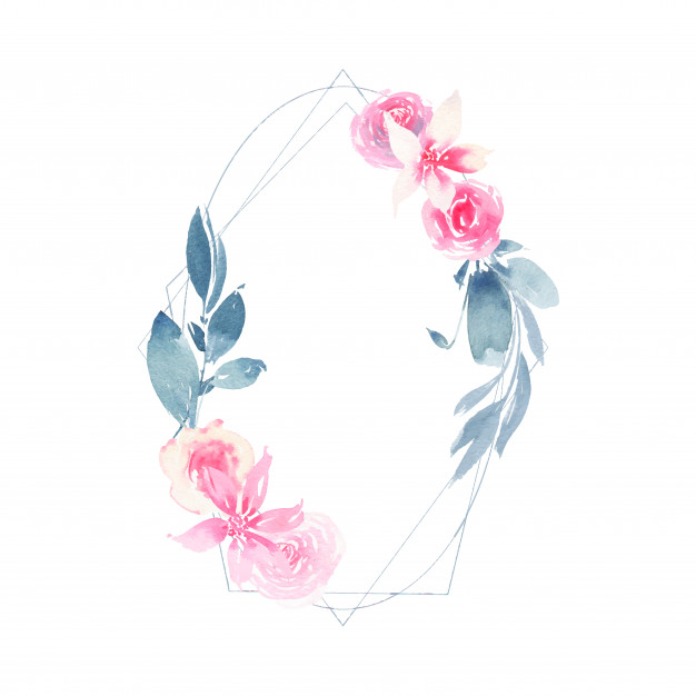 626x626 Watercolor Geometric Wreath With Flower Pink Rose And Indigo