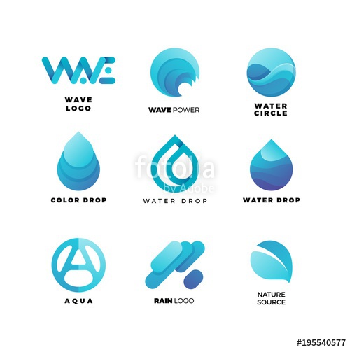 500x500 Abstract Gradient Water Logo Set Aqua Wave Geometric Logo Vector