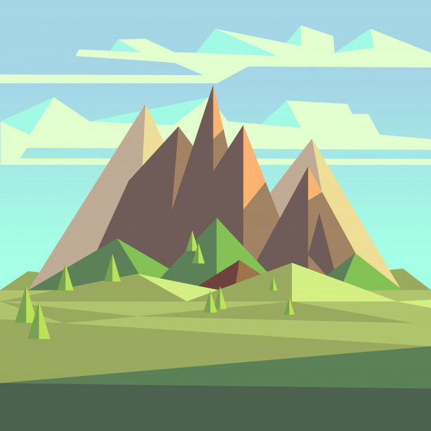 626x626 Origami Landscape In Low Poly Style With Mountains, Trees
