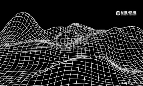 500x300 Wireframe Mountain Terrain On Black Background Low Poly