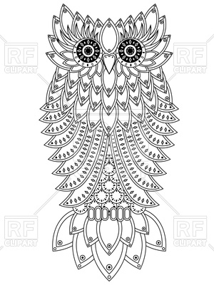 300x400 Amusing Big Owl With Geometric Elements Vector Image Of Plants
